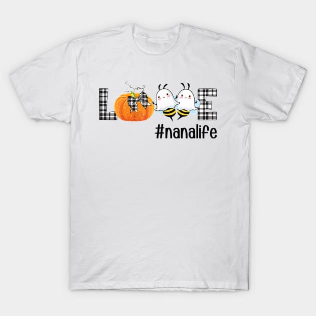 Plaid LOVE Pumpkin Ghost Bee Nana Life Autumn Halloween T-Shirt by JaydeMargulies